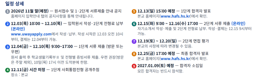 출처: 용인외대부고 입학정보 홈페이지(HAFS)